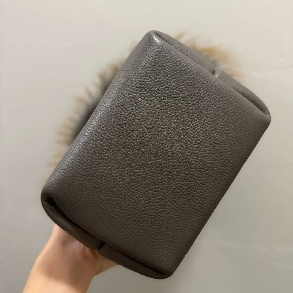 Premium Togo Cowhide with Real Fox Fur Trimmed Handmade Tote Bag/Crossbody